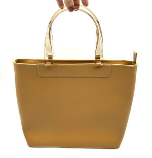 1990s Lamarthe Italy Portofino Structured Camel Leather Clear Lucite Handle Bag